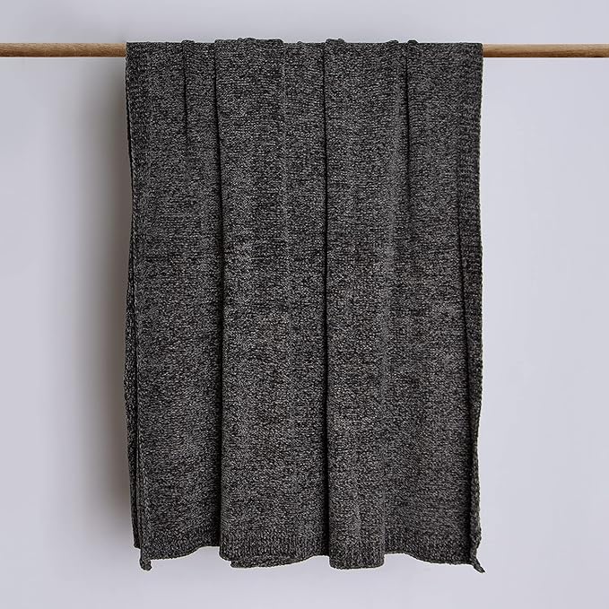Best Home Fashion Super Soft Luxe Sheen Chenille Throw Blanket, Warm and Cozy Knitted Decorative Blanket for Sofa, Couch and Bed All Seasons 60 x 80 Inches- Grey