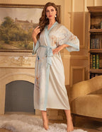 Kihnop Women's Floral Long Kimono Robe Long Satin Robe Long Silk Robe Ladies Kimonos Silky Bathrobe Cover Up, One Size