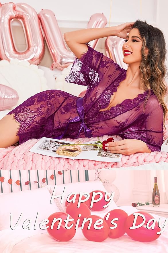 Avidlove Women's Lace Kimono Robe Babydoll Lingerie Mesh Nightgown S-5XL