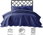 IR Imperial Rooms Twin Quilt Bedding Set Size (68” x 86”) + 1 Pillow Shams (20” x 26” + 2”) - 2 Pcs All Season Lightweight Reversible Microfiber Coverlet Embossed Quilt Bedspread (Navy)