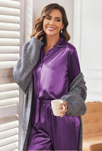 Ekouaer Women Satin Silk Pajamas Classic Long Sleeve Button Down Pjs Set Soft Loungewear