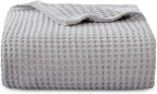 Bedsure Gentlesoft 100% Cotton Throw Blanket for Couch 50x70 inches - Cooling Breathable and Soft for Spring Summer, Waffle Weave Throw Blanket for Office, Grey