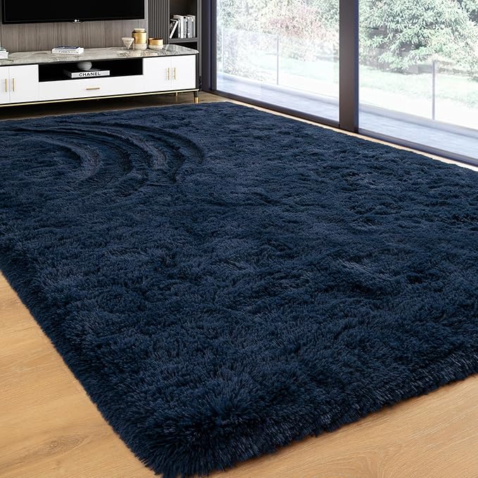 Softlife Rug for Bedroom 3x5 Feet Area Rug for Living Room Super Soft Shaggy Rugs for Kids Room Fluffy Fuzzy Carpets Long Plush Bedside Rug Nursery Christmas Home Decoration for Boys Girls, Navy Blue
