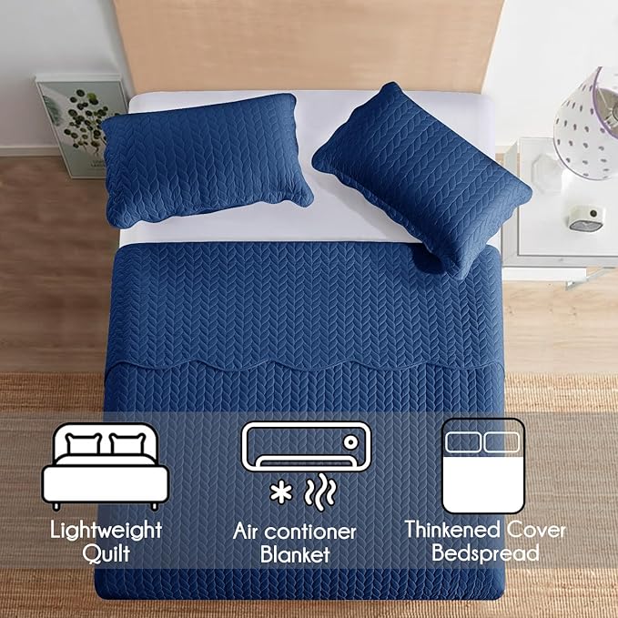 IR Imperial Rooms 8 Pack California King Quilt Bedding Set (118"x106") - Bulk Wholesale for Hotels, Guest Bedroom & Airbnbs - Lightweight Microfiber Reversible Embossed Quilts Bedspread (Navy)