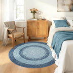 Modern Bordered Round Area Rug 4ft Washable Bedroom Circle Rugs Non Slip Stain Resistant Dining Room Round Throw Carpet Contemporary Circle Mats for Living Room Kitchen Nursery, Blue