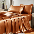 CozyLux Satin Sheets Full Size Sheets - 4 Piece Silky Full Size Bed Sheets, Luxury Terracotta Full Bed Set with Smooth and Soft Microfiber, Includes 1 Fitted Sheet, 1 Flat Sheet and 2 Pillowcases