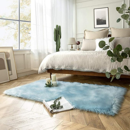 Ashler faux fur rug, Fluffy Shaggy Area Rug Ultra Soft 3 x 5 Feet Rectangle Fur Rug Light Blue Fuzzy Rug Machine Washable Shag Rug, Nursery Decor Throw Rugs for Bedroom, kids room, Living Room