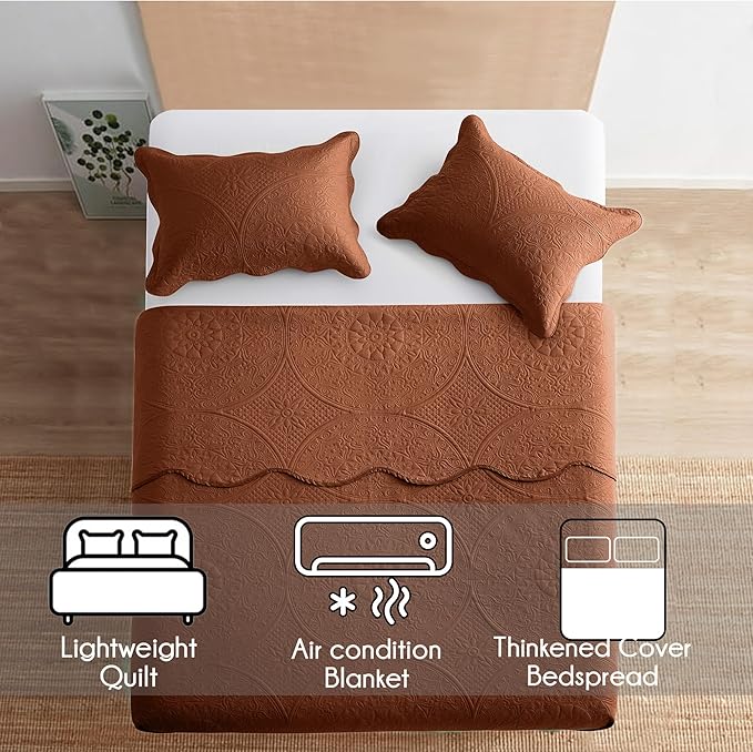 IR Imperial Rooms 10 Pack Twin Quilt Bedding Set (68" x 86") - Bulk Wholesale for Hotels, Guest Bedroom & Airbnbs - Lightweight Microfiber Reversible Floral Embossed Quilts Bedspreads (Rust)