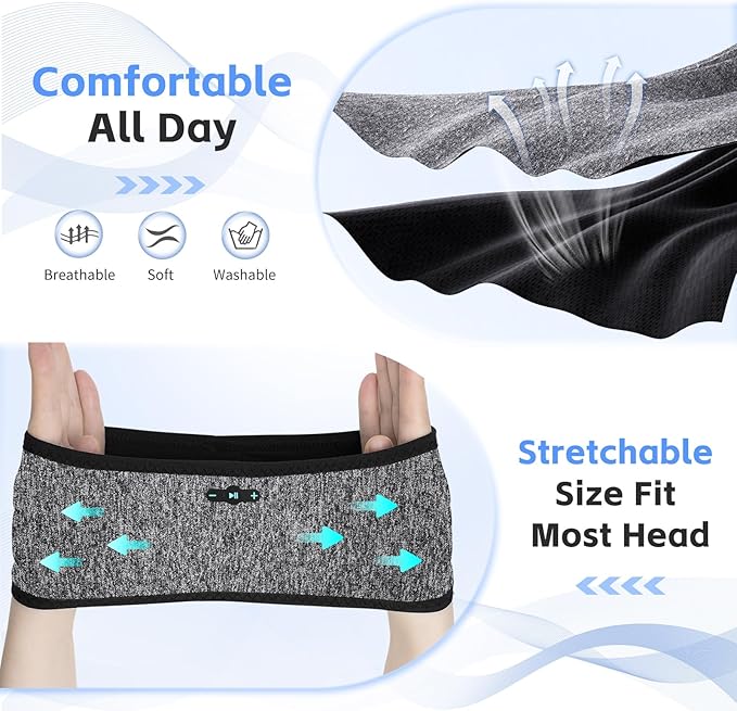 2 Pack Sleep Headphones Bluetooth 6.0 Headband, 20Hr Headband Headphones with HD Stereo Speakers, Sports Wireless Earphones for Side Sleepers Workout Yoga Travel Meditation, Gifts for Women Men