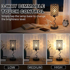 EOEYYOYB Crystal Table Lamp with 3 Way Dimmable Touch Control, Nightstand with USB A+C Ports, Modern Bedside Touch Lamp for Bedroom, Living Room, Office Reading, Black