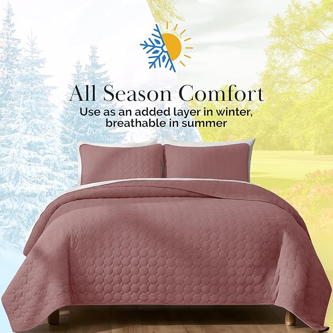 Southshore Fine Living, Inc. Oversized Full Size Quilt Bedding Set, Lightweight Bedspread, Soft Coverlet 3-Piece Set with Two Matching Quilted Pillow Shams, All Season Full/Queen Quilts, Withered Rose