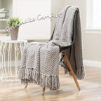 Chanasya Premium Textured Knit Throw Blanket with Tassels - Soft, Cozy Blanket for Couch, Bed, Living Room - 50" x 65” - Silver