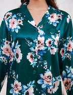 SWOMOG Long Sleeve Pajamas Set Silk Satin Sleepwear Button Down Pjs Loungewear with Pocket