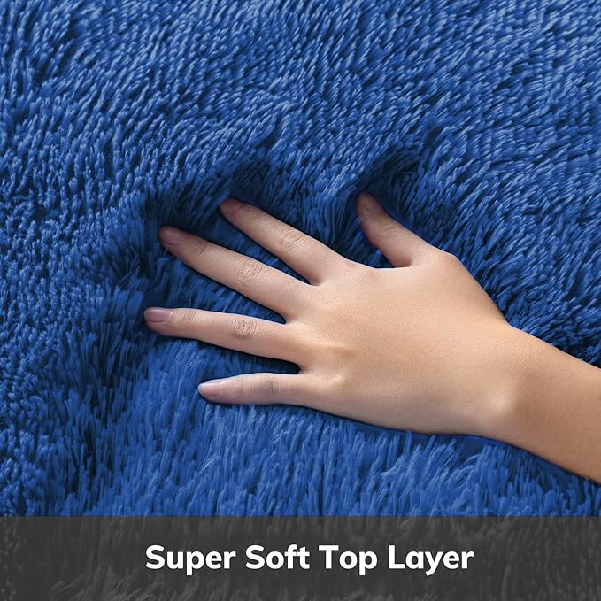 Ophanie Upgrade Rugs Fluffy Shaggy Soft Area Rug Non-Slip Indoor Floor Carpet 3x5 Ft Navy Blue