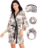 EPLAZA Silk Robes for Women Satin Robe Short Sexy Print Flower Kimono Loungewear Wedding Bridal Party