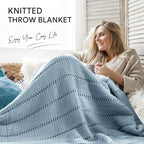 RECYCO Cable Knit Blue Throw Blanket Twin Size for Couch, Super Soft Warm Cozy Decorative Knitted Throw Blanket 3.6LB for Bed, Sofa, Chair Large 60"x80"
