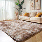 Amdrebio Tie-Dyed Beige Tan Rugs for Bedroom Living Room, Cute Fluffy Plush Neutral Area Rug 4x6 for Kids Room Decor Aesthetic, Soft Furry Fuzzy Shaggy Carpet for Baby Nursery Playroom Preppy Dorm