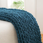 YAAPSU Chunky Knit Throw Blanket for Couch, 51“x63”, 100% Hand Knitted Thick Cable Knit with Cozy Jumbo Chenille Yarn, Soft Large Rope Knot Crochet Blankets for Sofa Bed Living Room Décor, Ocean Blue
