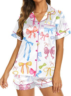 Ekouaer Silk Pajamas for Women Short Sleeve Sleepwear Soft Button Down Loungewear 2 Piece Satin Pjs Shorts Set
