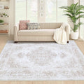 XLUEZ Area Rug 4x6 Vintage Rug, Machine Washable Vintage Distressed Medallion Rug Non-Slip Soft Low Pile Large Indoor Rugs for Bedroom Kitchen Dining Room Office(Beige,4'x6')