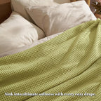 PHF Ultra Soft Waffle Weave Blanket Queen Size 90"x 90"- Washed Lightweight Breathable Cozy Woven Blanket for Bed - Aesthetic Decor for Couch Bedding Sofa Home Car - Olive Green