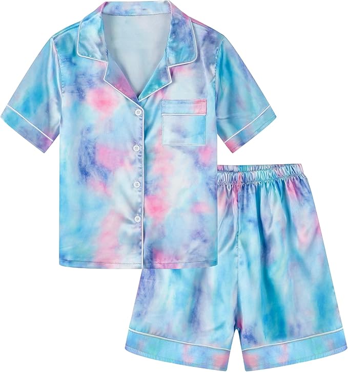 Girls & Womens Satin Pajamas Set, Silk Button-Down Sleepwear 2 Piece Nightwear, 3 Years - Women XXL