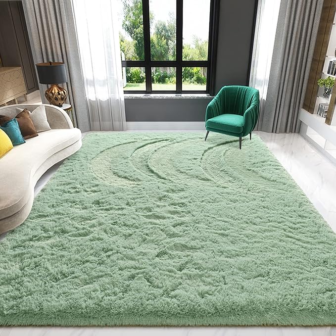 Sage Green Area Rugs 5x8 Feet Rug for Bedroom Living Room, Cute Indoor Shaggy Carpets, Plush Soft Rug for Kids Room, Fluffy Rugs for Girls Boys Nursery Room Home Decor