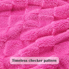NEWCOSPLAY Super Soft King Blanket Hot Pink Premium Silky Flannel Fleece 3D Checkered Lightweight Bed Blanket All Season Use (Hot Pink Checkered, King(90"x110"))