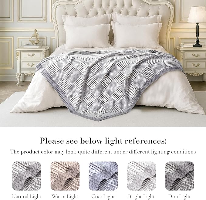 Amélie Home Knit Throw Blanket, Soft Chenille Cozy Breathable Pineapple Chunky Decorative Blanket for Couch, Bed & Sofa, French-Inspired Lightweight Warm Gift for Women, Gray, 50"x60"