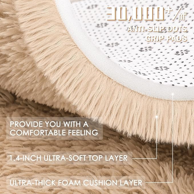 OLANLY 5x9 Machine Washable Large Area Rugs for Living Room, Bedroom, Soft Fluffy Shaggy Bedside Rug, Indoor Floor Carpet for Kids Girls and Boys, Dorms, Nursery, Home Decor Aesthetic, Beige