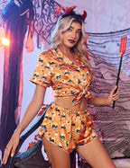 Ekouaer Womens Silk Satin Pajama Set Print Short Sleeve Sleepwear Button Down Pjs Shorts Set Loungewear
