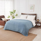 Douceur Blue Throw Blanket for Bed, Soft Cozy Lightweight Stripe Pattern Knitted Throw Blanket for Sofa, Living Room Gift, 60"X80"