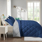 HIG 3pc Navy King Size Comforter Set -All Season Reversible Down Alternative Comforter with Two Shams -Quilted Duvet Insert with Corner Tabs - Diamond Stitched Blanket - Breathable, Soft, Fluffy