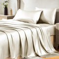 CozyLux Satin Sheets King Size Sheet Set - 4 Piece Silky King Sheets, Luxury Beige King Bed Set with Smooth and Soft Microfiber, Includes 1 Fitted Sheet, 1 Flat Sheet and 2 Pillowcases