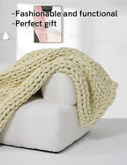 YnM Chenille Weighted Blanket, Handmade Chunky Knitted Design, Soft and Cozy, Temperature Regulating and Breathable, Machine Washable Throw for Sleep or Home Decor (Sparkling White, 60x80 Inch, 15lbs)