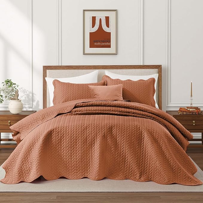 IR Imperial Rooms Twin Quilt Bedding Set (68” x 86”) - Bulk Pack of 10 Wholesale for Hotels, Guest Bedroom & Airbnbs - Lightweight Microfiber Reversible Embossed Quilts Bedspreads (Rust)