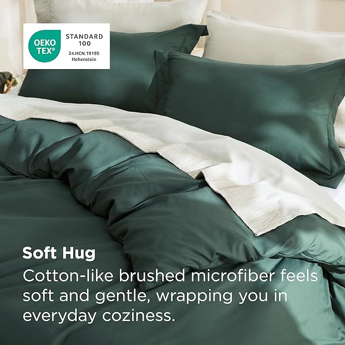 Bedsure Duvet Cover Queen Size - Soft Double Brushed Bedding Set for Kids & Adults, Zipper Closure, 3 Pieces, Includes 1 Duvet Cover (90"x90") & 2 Pillow Shams, NO Comforter, Forest Green