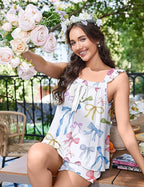 Ekouaer Women's Pajamas Sets 2 Piece Bow Bridal Pajama Cute Tank Top and Shorts Pjs Soft Ruffle Sleepwear XS-2XL