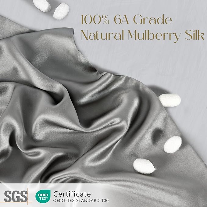 ZIMASILK 100% Pure Mulberry Silk Pillowcase for Hair and Skin Health,Soft and Smooth,Both Sides Premium Grade 6A Silk,600 Thread Count,with Hidden Zipper,1pc(Standard 20''x26'', Gray)