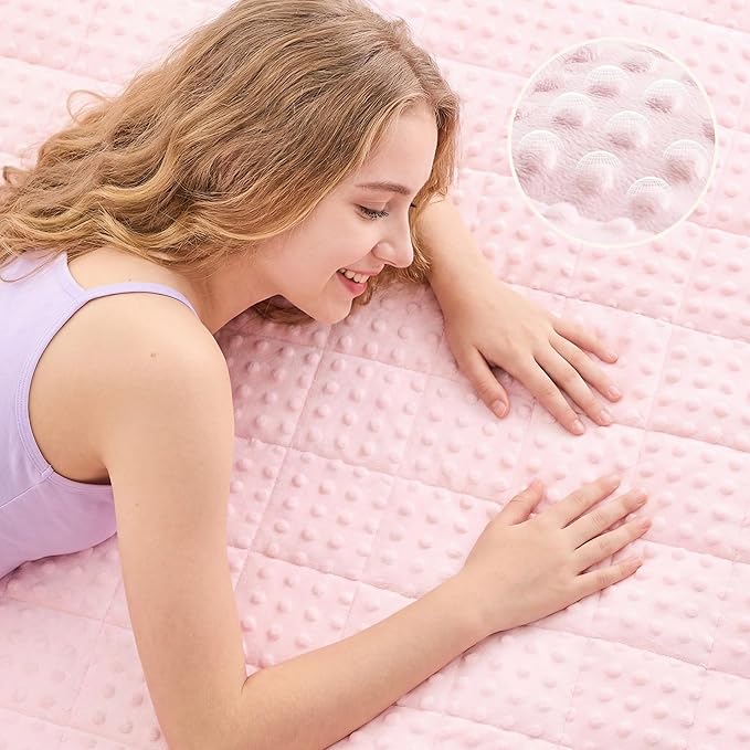 yescool Pink Weighted Blanket for Adults 15 lb, 48 * 72in Twin Full Size Heavy Throw Blanket for Teens Better Sleep