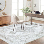 XLUEZ Area Rug 4x6 Vintage Rug, Machine Washable Vintage Distressed Medallion Rug Non-Slip Soft Low Pile Large Indoor Rugs for Bedroom Kitchen Dining Room Office(Taupe,4'x6')