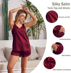 MOYEE Women Silk Pajama Set Soft Satin V Neck Tank Top and Shorts 2 Piece lounge Sets with Pockets