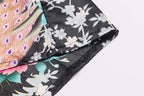 Women's Short Kimono Robes Bride and Bridesmaid Satin Floral Bathrobe Peacock Sleepwear Dressing Gown for Wedding Party