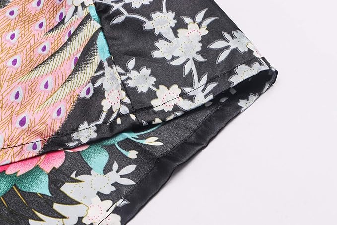 Women's Short Kimono Robes Bride and Bridesmaid Satin Floral Bathrobe Peacock Sleepwear Dressing Gown for Wedding Party