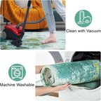 Area Rug 5x7 Washable Rugs Green Abstract Area Rug Soft Non-Slip Non-Shedding Faux Wool Stain Resistant Floor Carpets for Living Room Bedroom Dining Room Kids Room Home Office Farmhouse