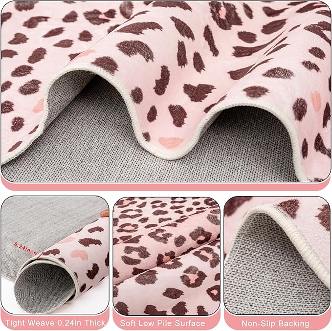 Leopard Rug, Cheetah Print Area Rug 5.2x6.5 Feet Faux Animal Print Skin Carpet for Living Room Bedroom Home Decor (Pink)