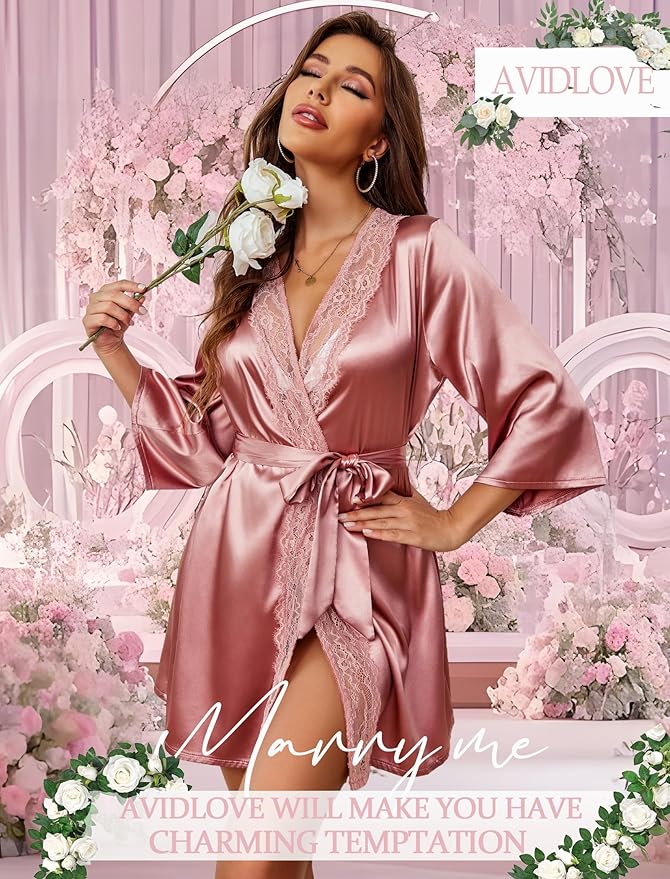Avidlove Women's Kimono Robe Short Satin Pure Short Silky Robes