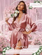 Avidlove Women's Kimono Robe Short Satin Pure Short Silky Robes