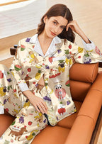 Ekouaer Silk Pajamas for Women Long Sleeve Satin Pajama Set Silky Pj Sets 2 Piece Button Down Loungewear Sleepwear