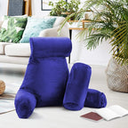 Clara Clark Reading Pillow with Shredded Memory Foam Includes 2 Neck and Lumber Support Pillows, Designed for Sitting Up in Bed and Couch Back and Arms Adjustable Support for Adults & Teens Royal Blue